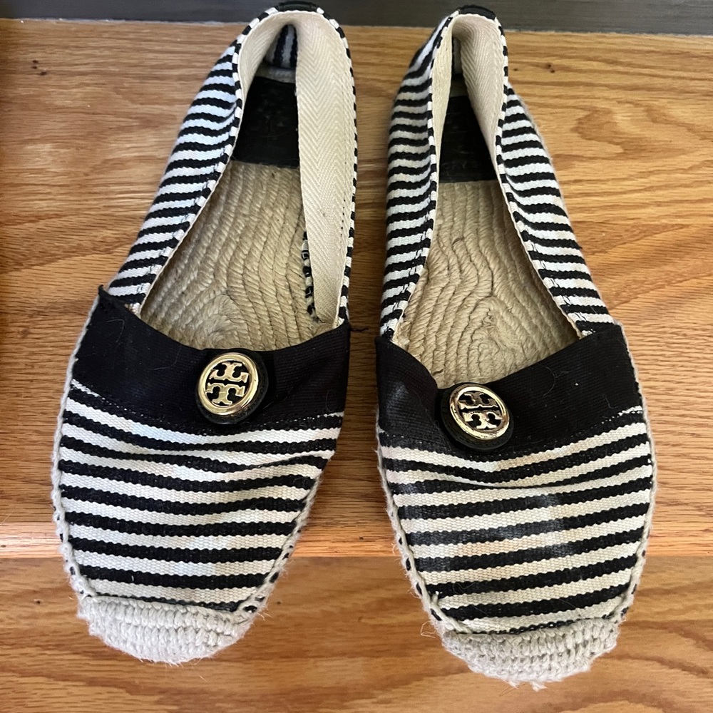 Tory Burch Black and White Espadrille Flats
